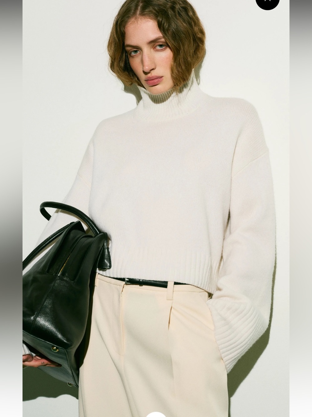 Reformation March Regenerative Wool Cropped Turtleneck Ivory - Size XS